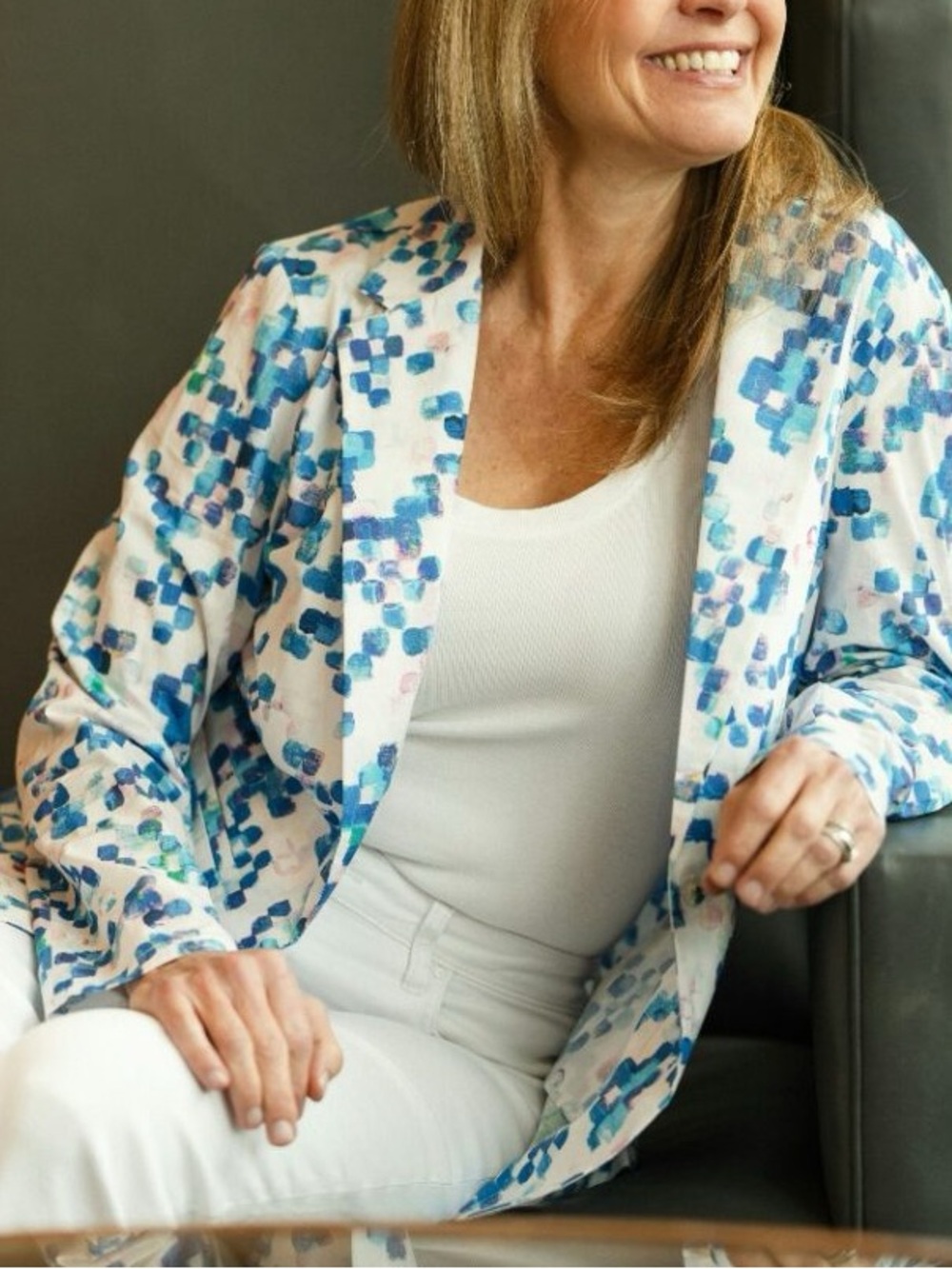 Neu Nomads Cotton Blazer Jacket Blue White Abstract Pixel Print Size Medium